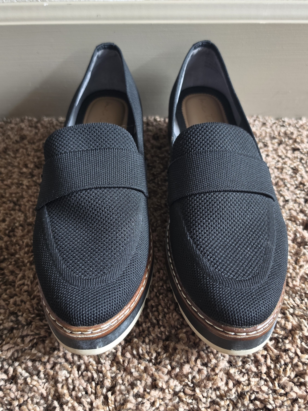 me too Black Knit Penny Loafers with Brown Trim